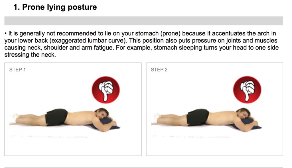 Sleeping on the tummy can strain the neck and the lower back