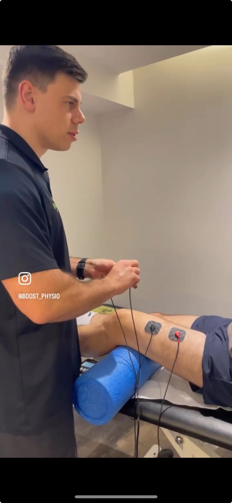 Travis Egerton using muscle stimulation to help recovery after knee surgery