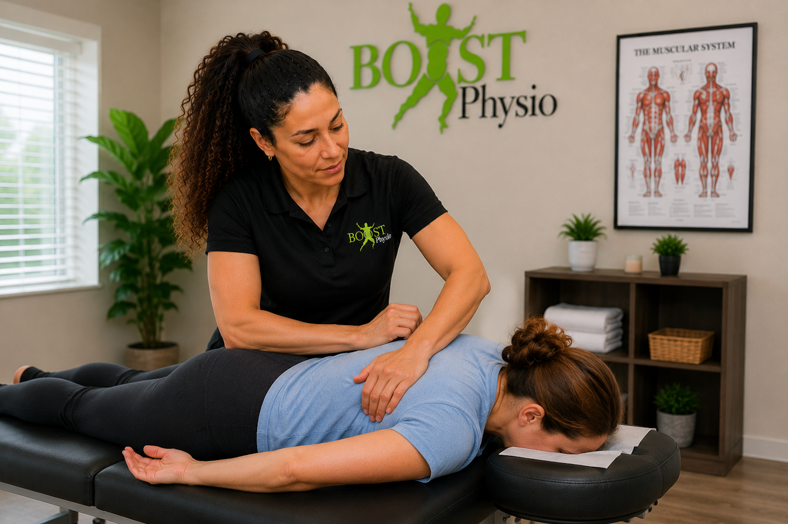 BOOST PHYSIO physiotherapist assessing a patient's upper back