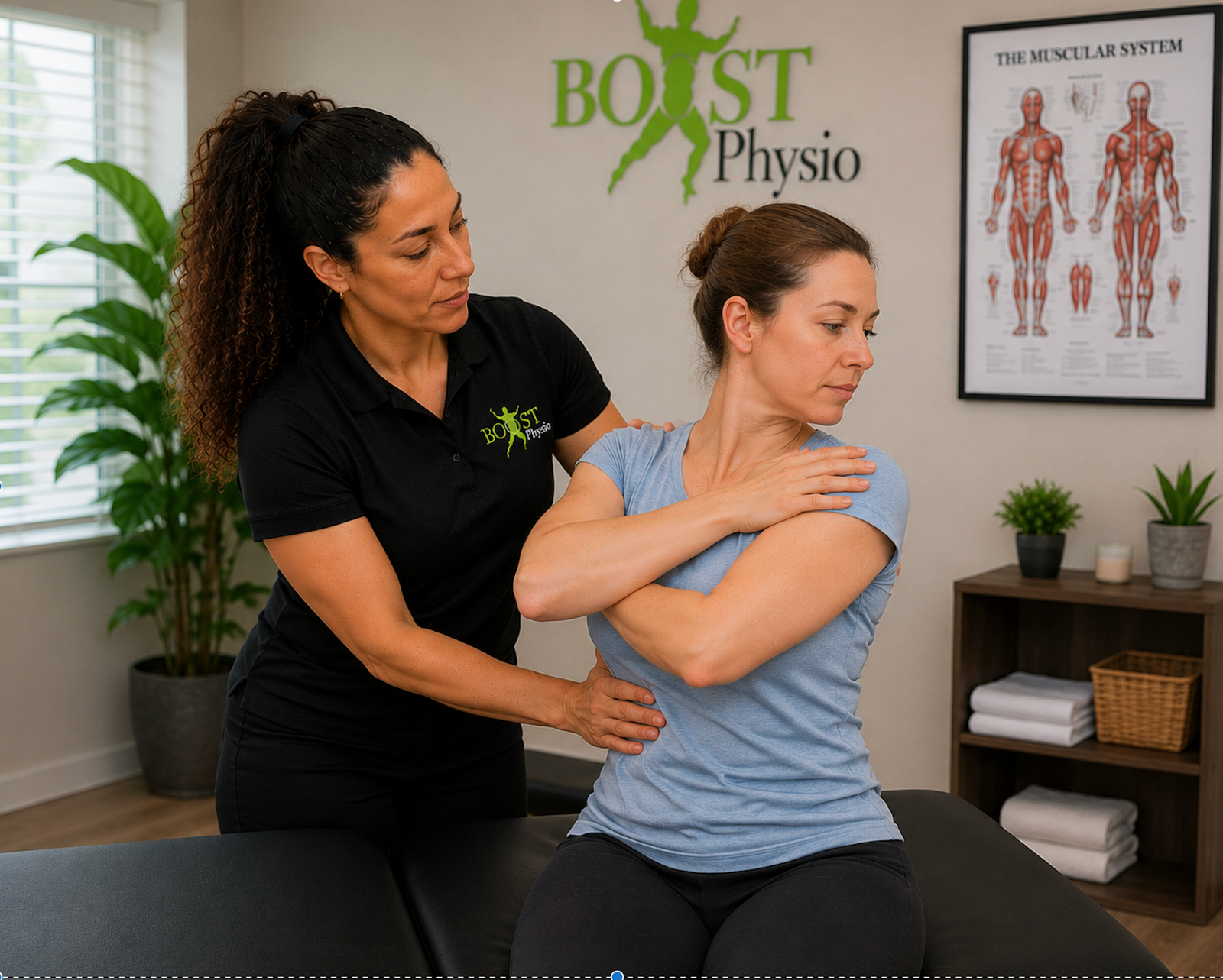 sally treating upper back stiffnes Expert Physiotherapy London Hertfordshire