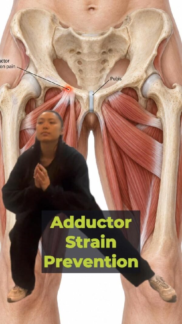 Kathleen, Hampstead physio, demonstrating an adductor strain prevention exercise